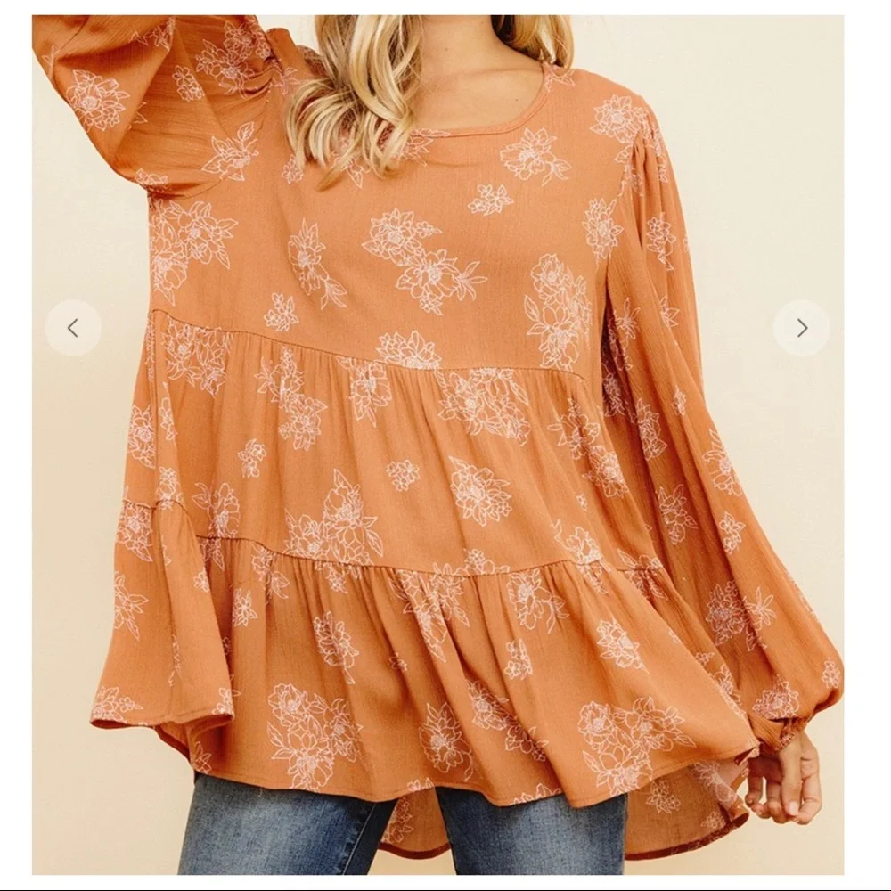 Bohemian Ditsy Floral Print Babydoll Top - Picture 3 of 6
